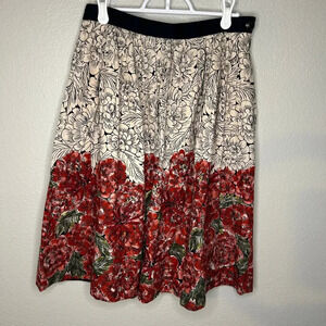 Edme & Esyllte cotton lined pleated A-line knee length floral skirt size 6
